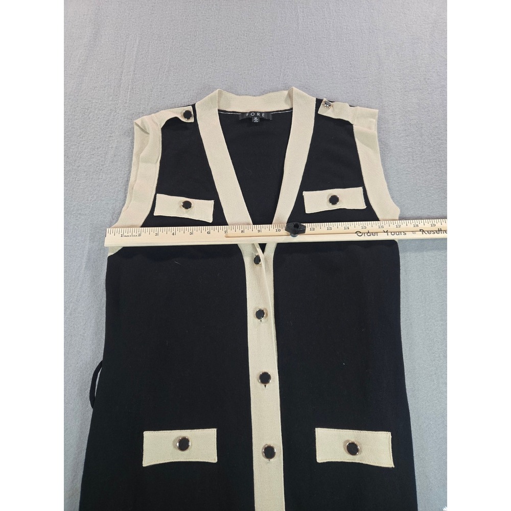FORE Knit Dress Women Medium Black Cream Button Front Colorblock Midi V-Neck - Picture 7 of 7